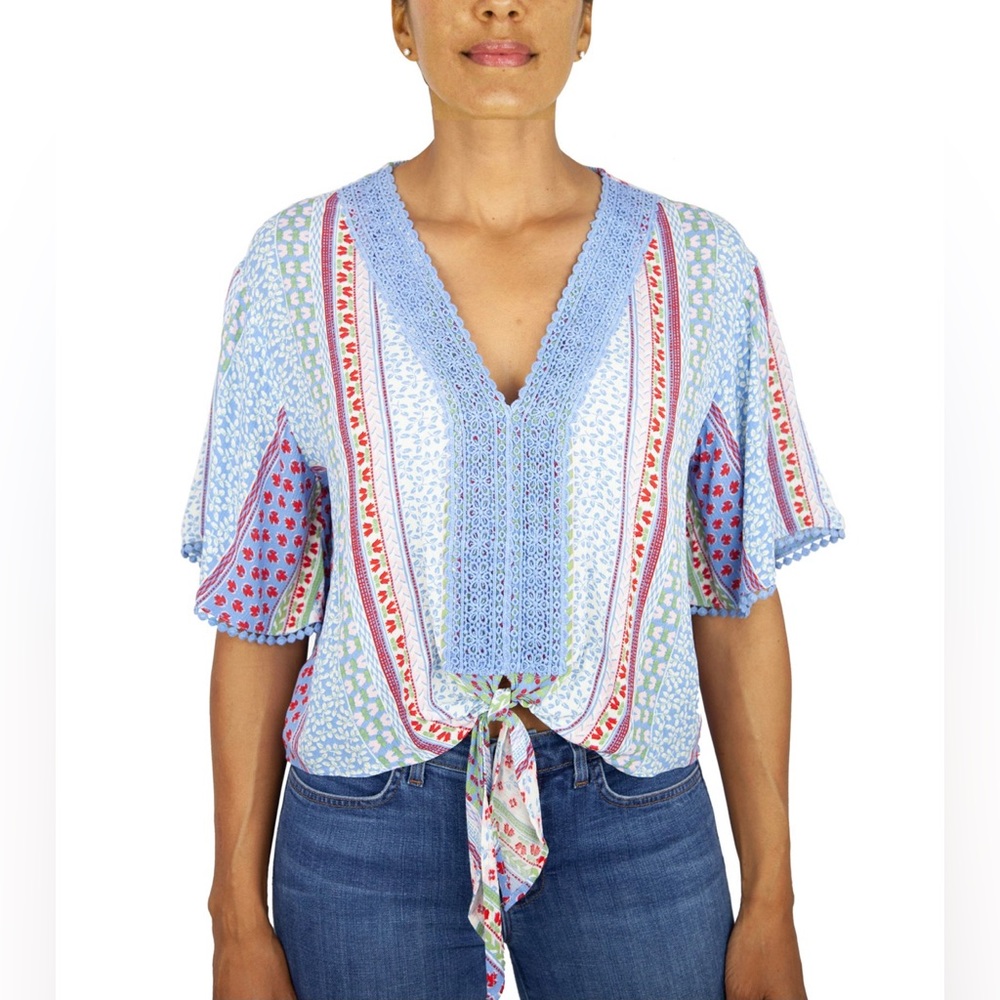 Gypsies and Moondust Blue Lace Tie Front Top